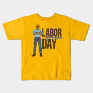 Labor Day Construction worker dark txt Kids T-Shirt